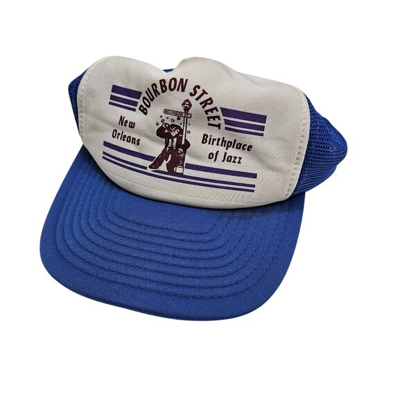 Vintage‎ Bourbon Street New Orleans Mesh Trucker Hat Blue & White Snapback - Picture 1 of 7